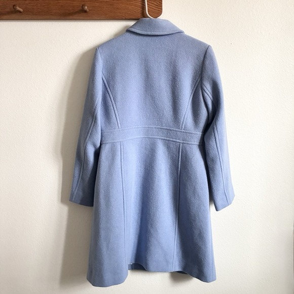 J Crew Lady Day Wool Blend Long Pea Coat Periwinkle Blue Gold Buttons Womens 8 - Picture 3 of 6